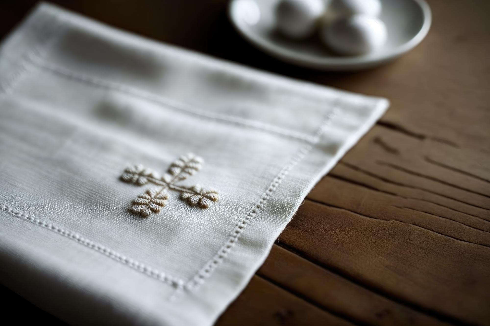 Personalizowany monogram wyszyty na lnianej serwecie